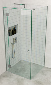 Satin Chrome Frameless Corner Shower Screen with Dry Glaze U Channels
